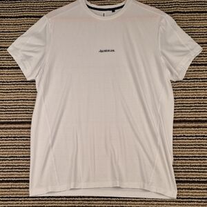BAMBOO AVE‎ Solid White Black Logo Polyester Blend Mens Medium Athletic T Shirt